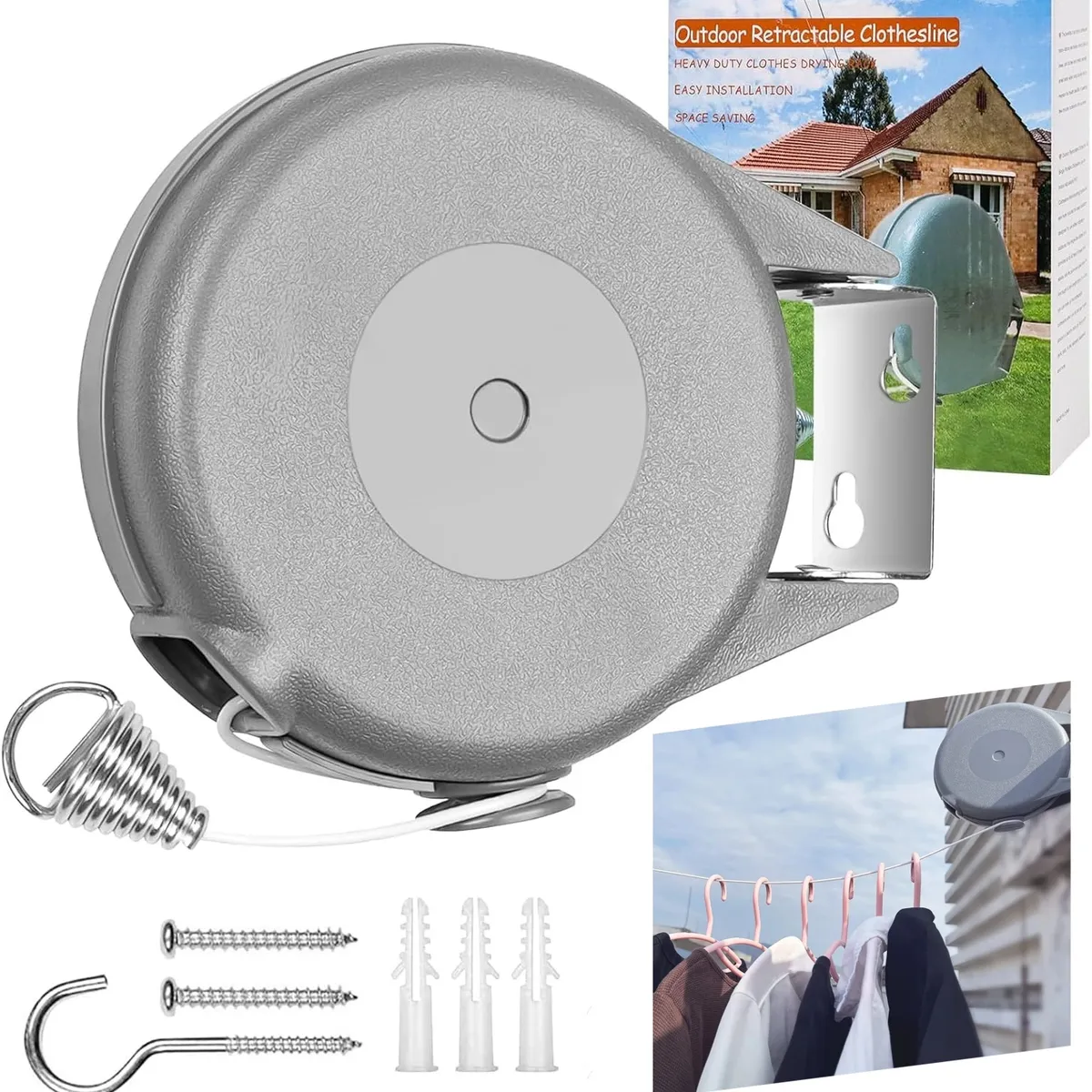 KUANGYE - Tendedero Retráctil Ropa Interior y Exteriores de 12M Portátil Tendedero Pared para Colgar Ropa