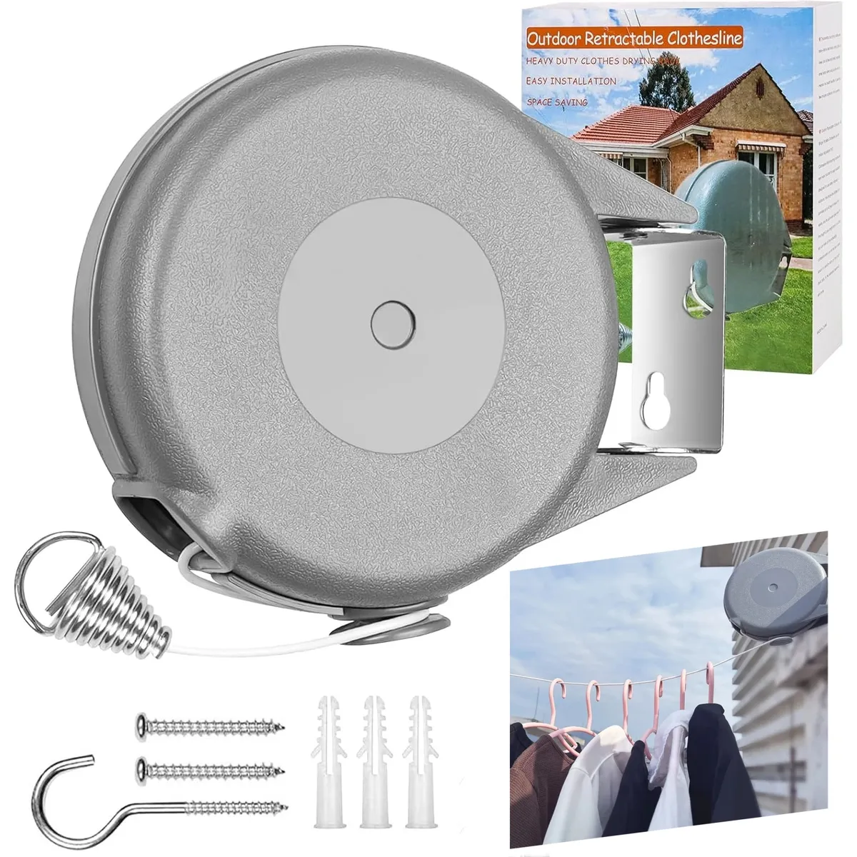 KUANGYE - Tendedero Retráctil Ropa Interior y Exteriores de 12M Portátil Tendedero Pared para Colgar Ropa