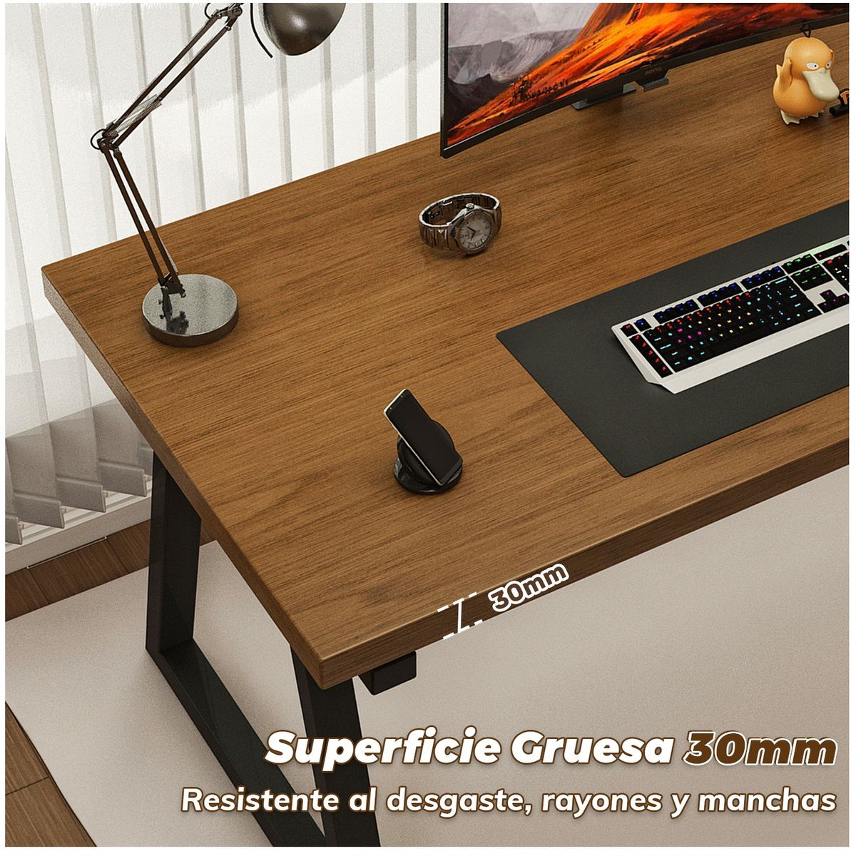 VIDITA - Escritorio Oficina 160cm Estructura Metálica Grueso 30mm Metal Madera