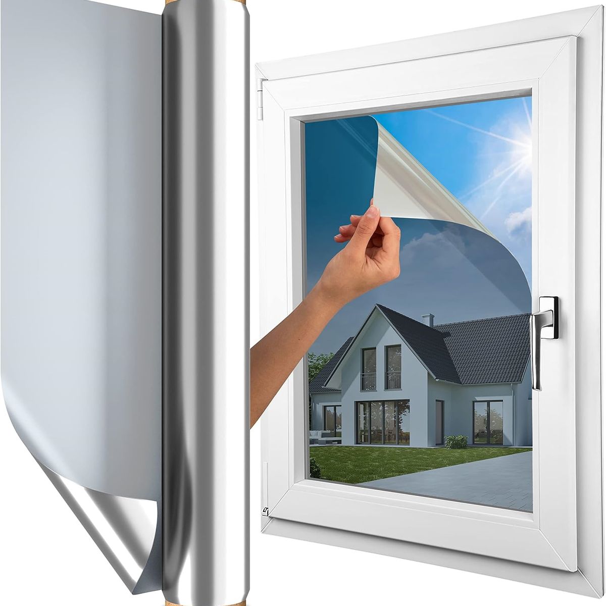 KUANGYE - Vinilos para Ventanas con Adhesión Estática Efecto Espejo 70cmx10m  Privacidad y Protección UV