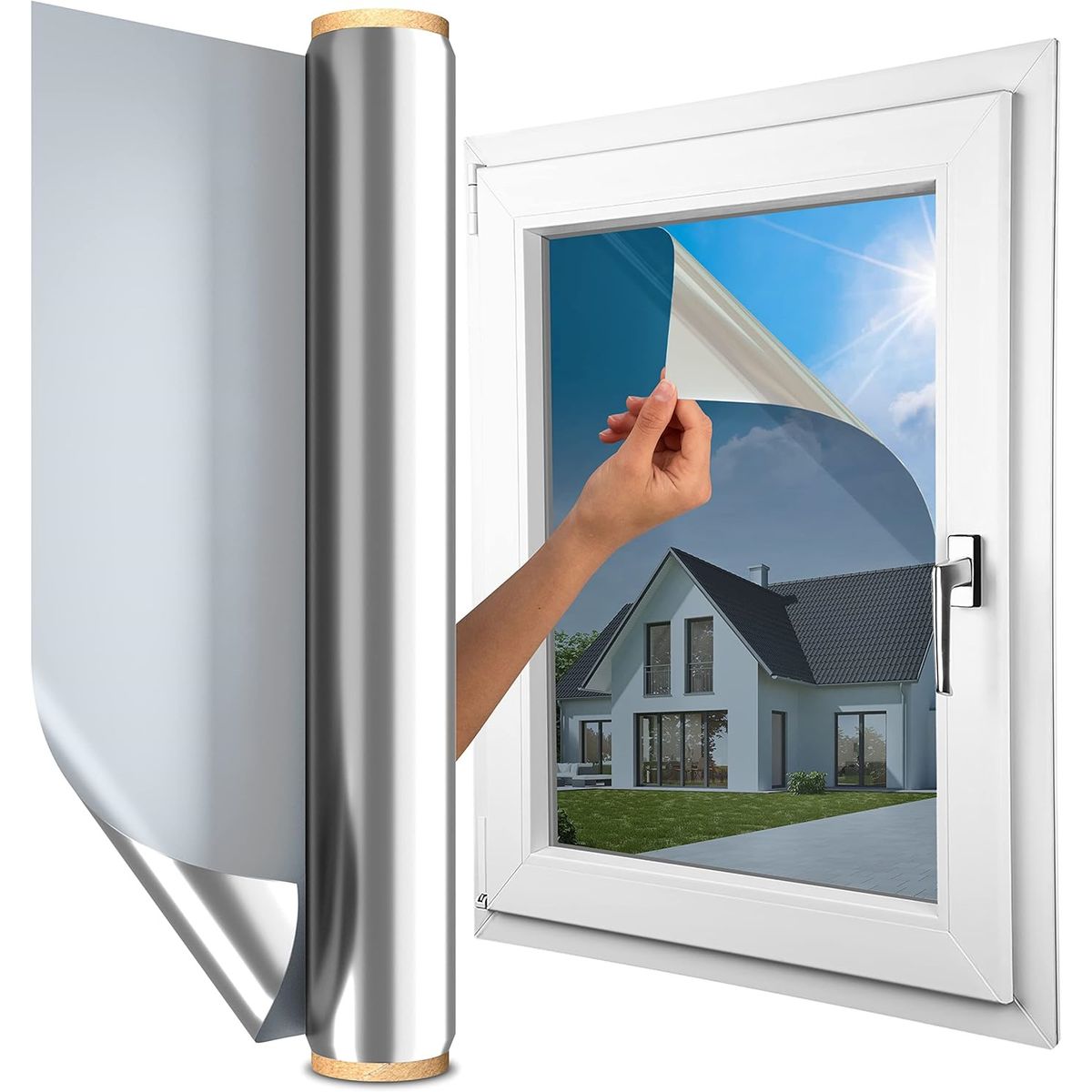 KUANGYE - Vinilos para Ventanas con Adhesión Estática Efecto Espejo 70cmx10m  Privacidad y Protección UV