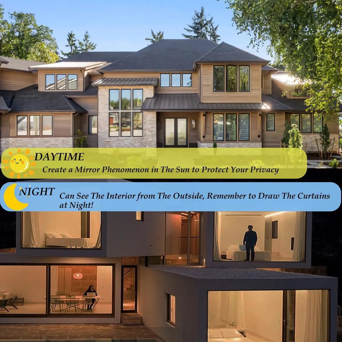 KUANGYE - Vinilos para Ventanas con Adhesión Estática Efecto Espejo 70cmx10m  Privacidad y Protección UV