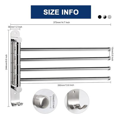 Imagen 2 del producto Colgador De Toalla Acero Inoxidable 4 Brazos 180 Grados Baño