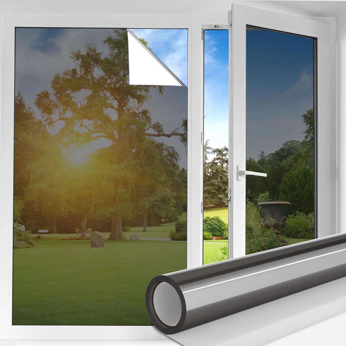 KUANGYE - Lamina Espejada Film Privacidad Vidrio Ventana 70Cmx10 M Protección Sujeción Efecto Espejo