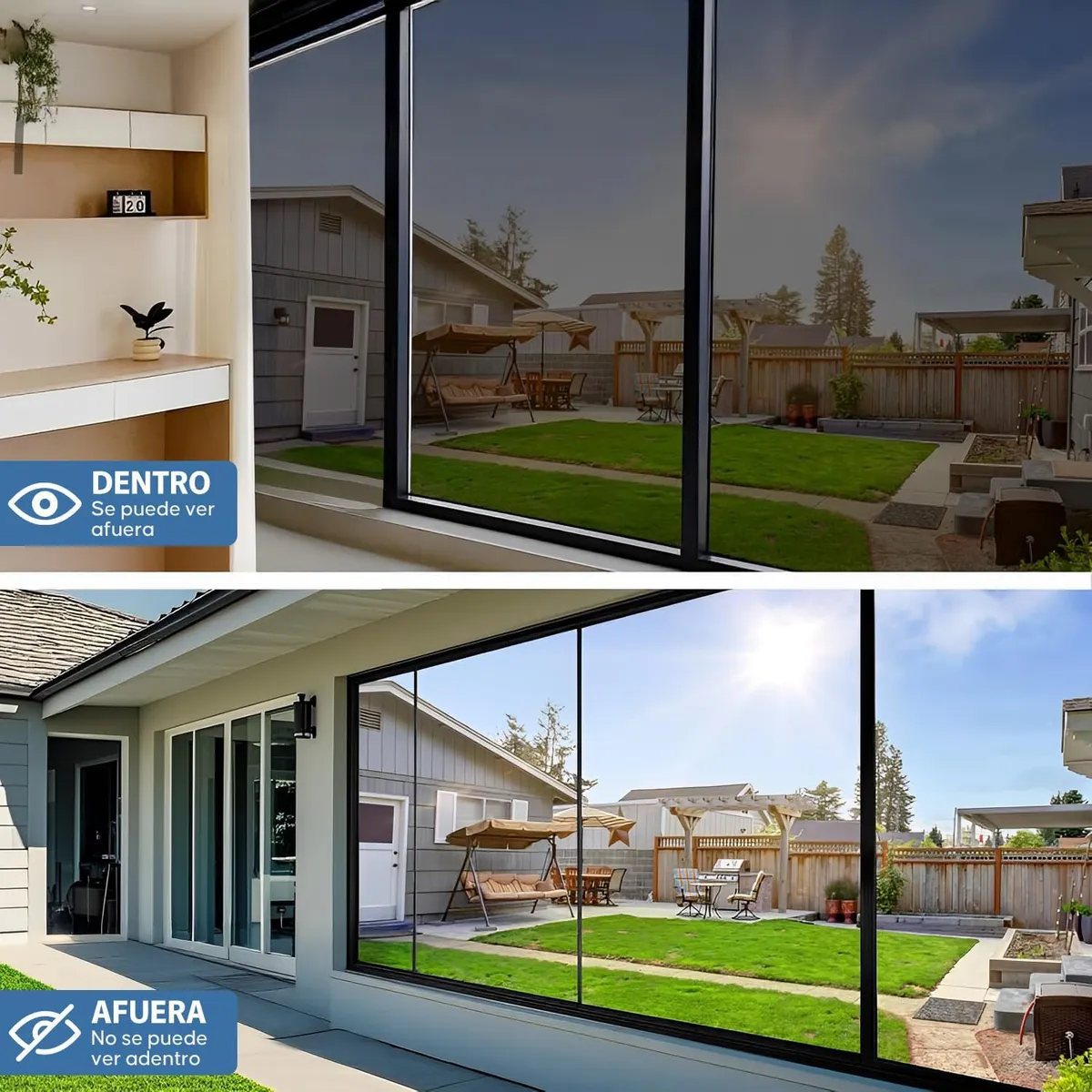 KUANGYE - Lamina Espejada Film Privacidad Vidrio Ventana 70Cmx10 M Protección Sujeción Efecto Espejo