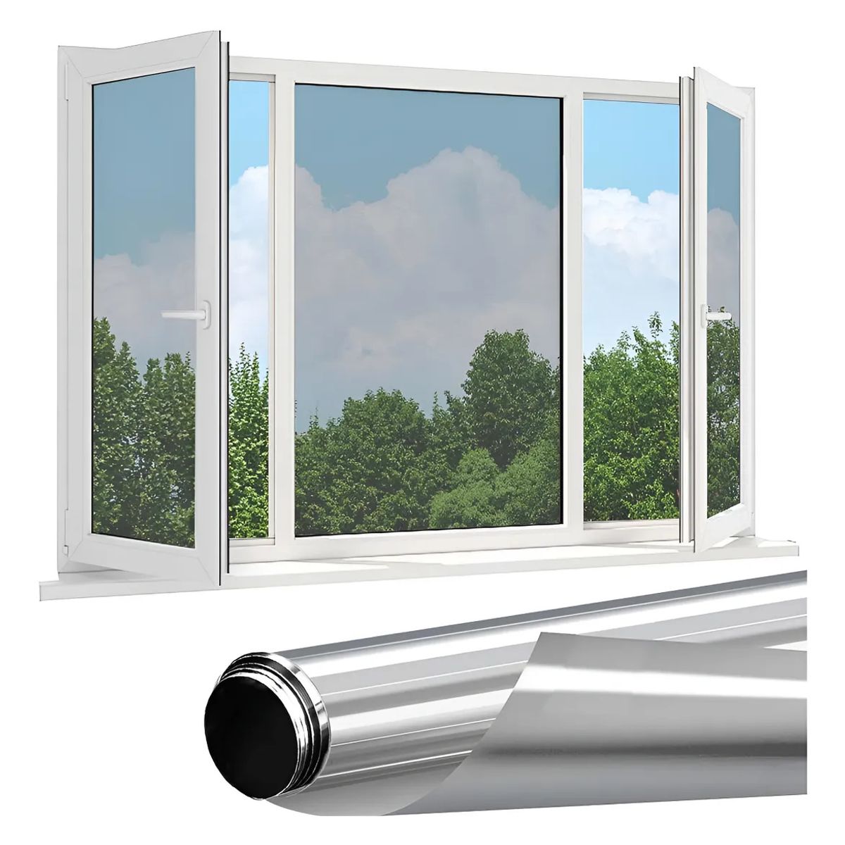 KUANGYE - Vinilos para Ventanas con Adhesión Estática Efecto Espejo 50cmx10m  Privacidad y Protección UV