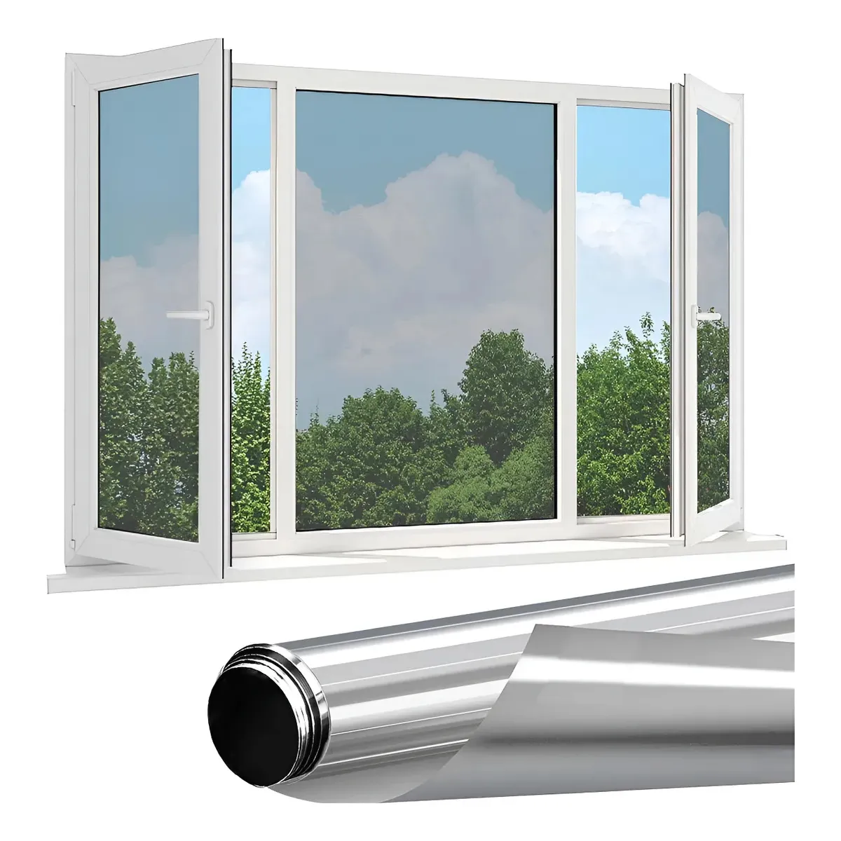KUANGYE - Vinilos para Ventanas con Adhesión Estática Efecto Espejo 50cmx10m  Privacidad y Protección UV