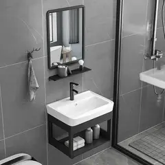 BLUEDREAMER - Mueble de baño montado en la Pared con Espejo y Grifo de Agua fría y Caliente
