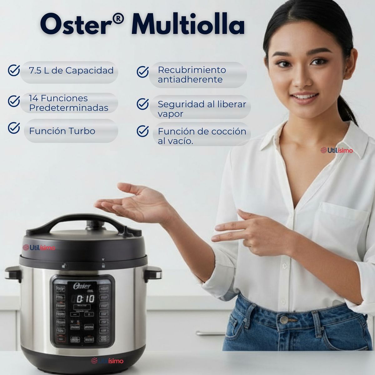 OSTER - Oster Multiolla Turbo 7,5L Capacidad 14 Funciones Recubrimiento Oster DiamondForce CKSTPCECT75DF