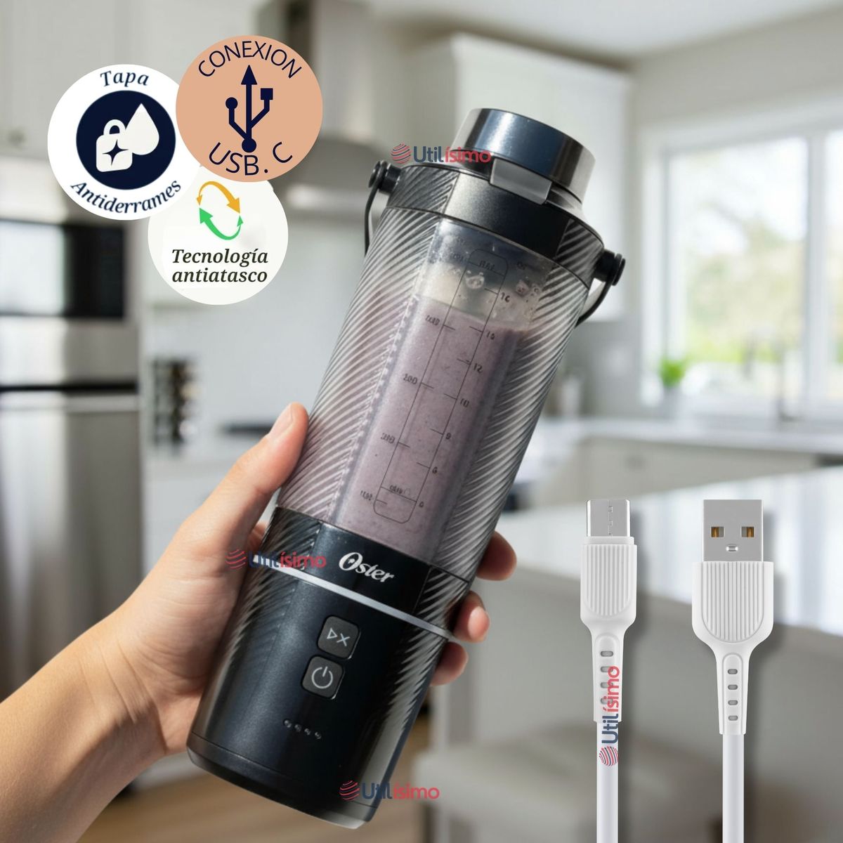 OSTER - Oster Licuadora Portátil, GoMAX, 590 ml de Capacidad, para Smoothies, Negro, BLSTGFP-B20-000