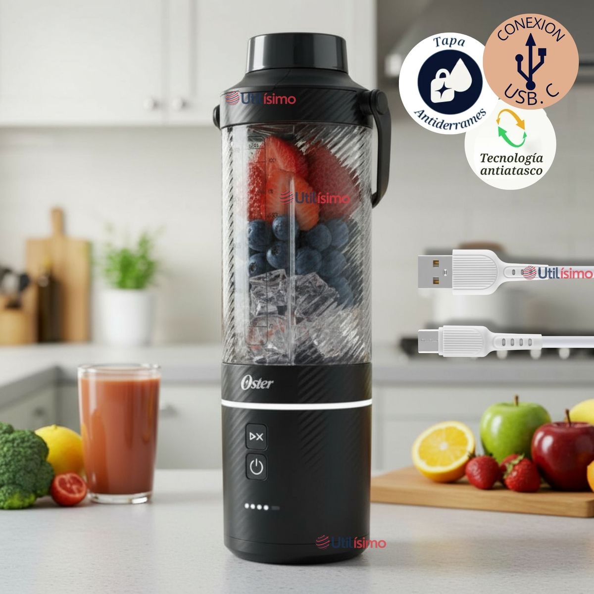 OSTER - Oster Licuadora Portátil, GoMAX, 590 ml de Capacidad, para Smoothies, Negro, BLSTGFP-B20-000