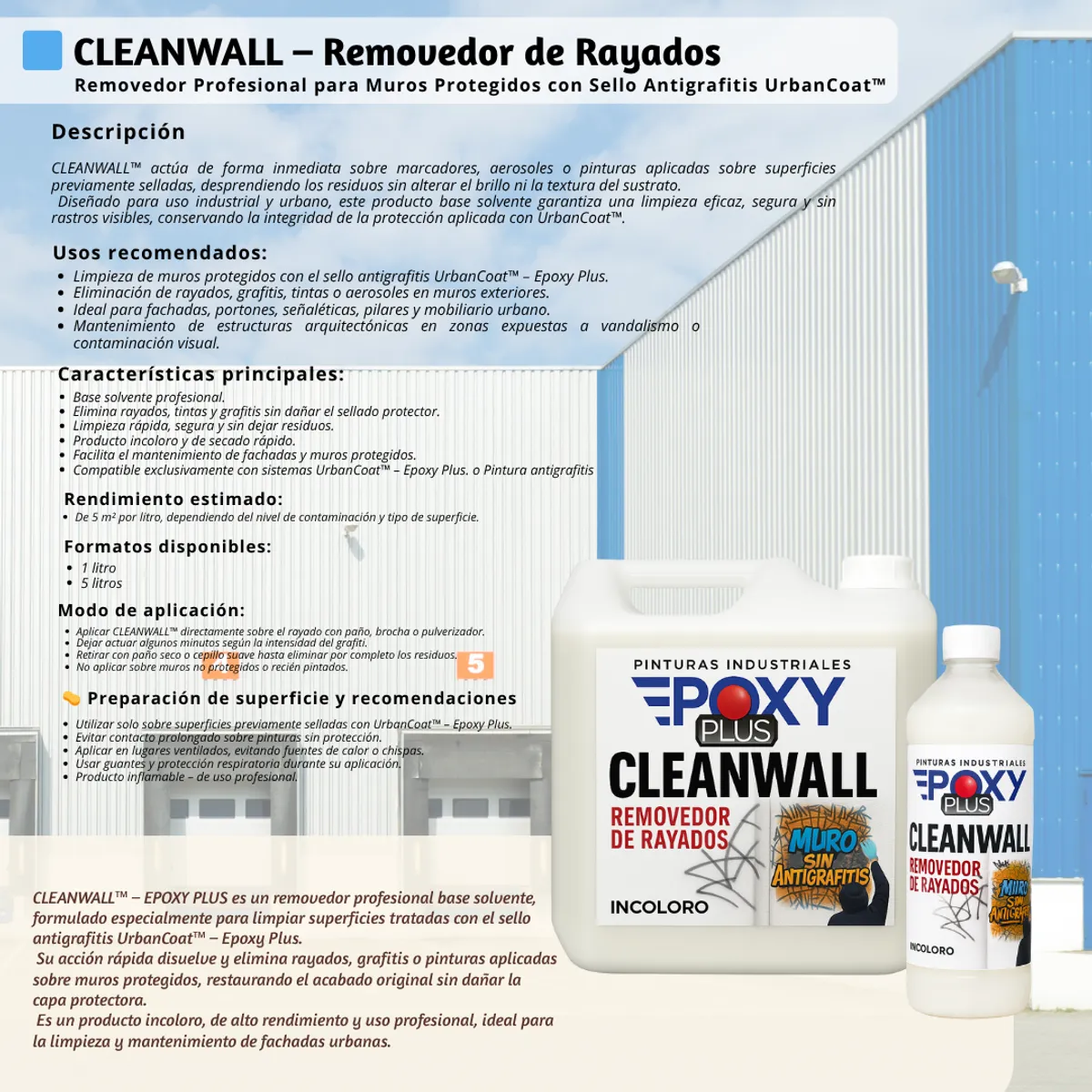 ANTIGRAFITIS - CLEANWALL™  Removedor de Rayados - LITRO, marca EPOXY - Foto 2