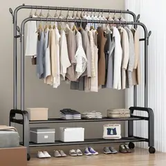 GENERICO - PERCHERO DOBLE BARRA ORGANIZADOR DE ROPA CON RUEDA NEGRO MP