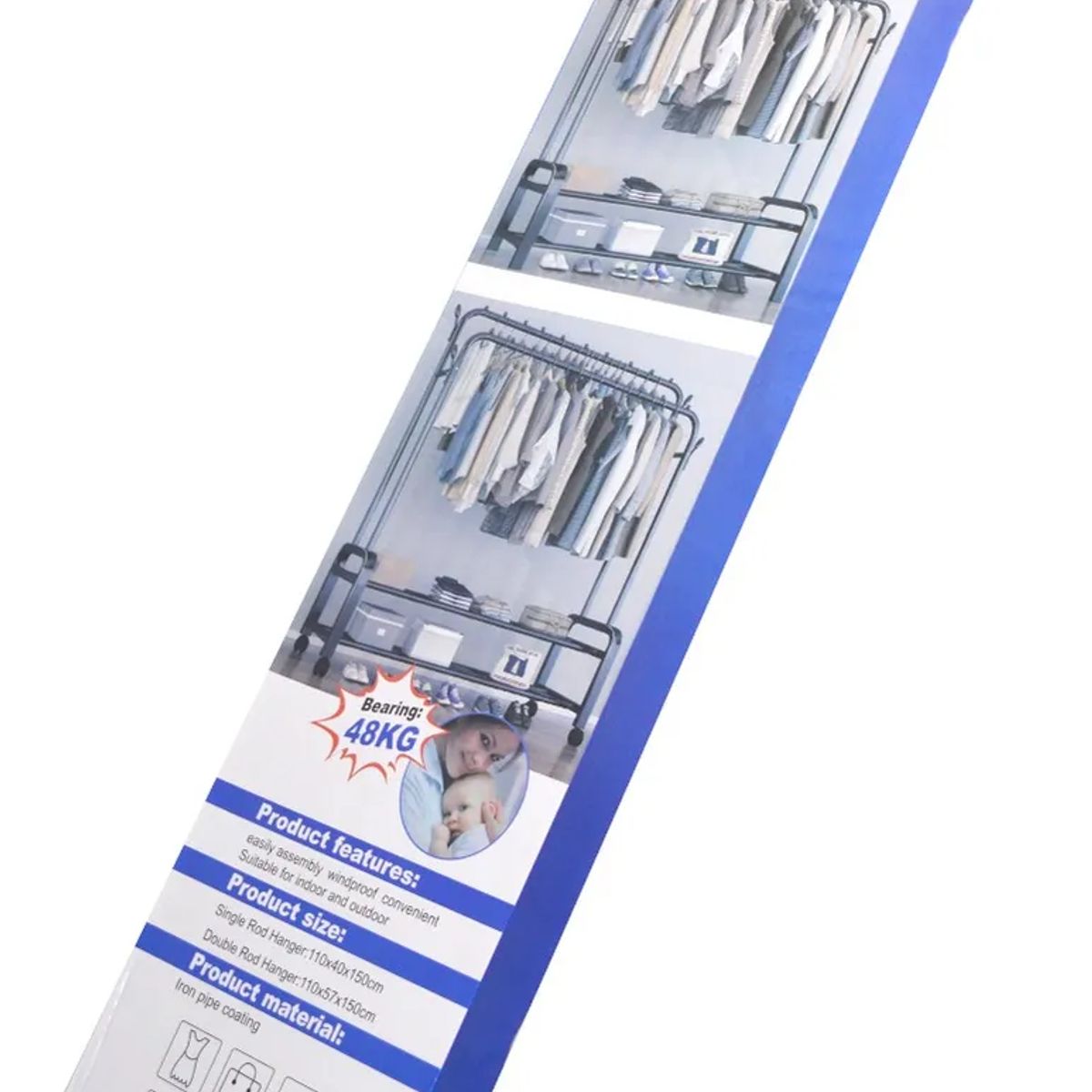 GENERICO - PERCHERO DOBLE BARRA ORGANIZADOR DE ROPA CON RUEDA NEGRO MP