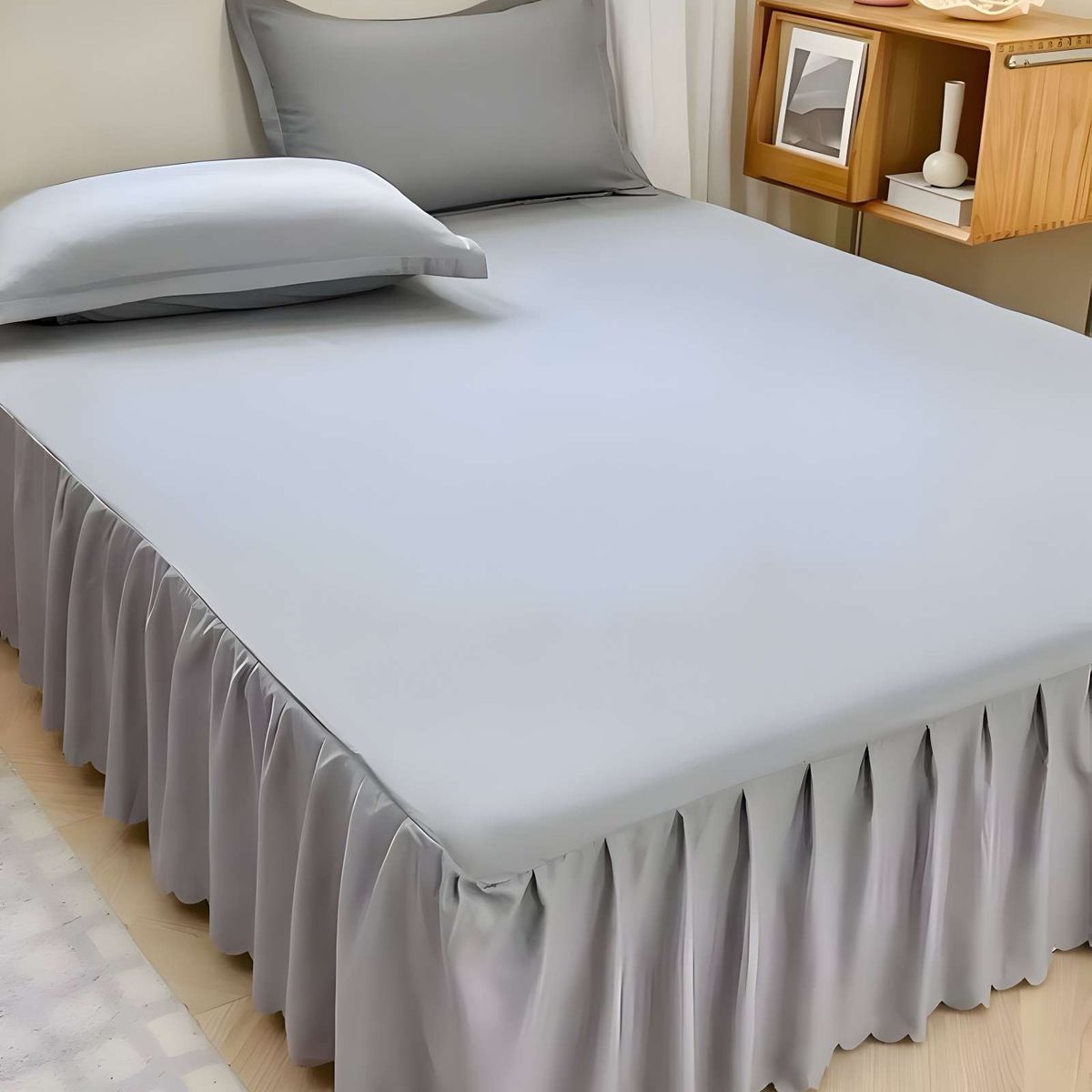 GENERICO - FALDON DE CAMA PARA BASE CON VOLADO PLAZA Y MEDIA 105X200 CM GRIS