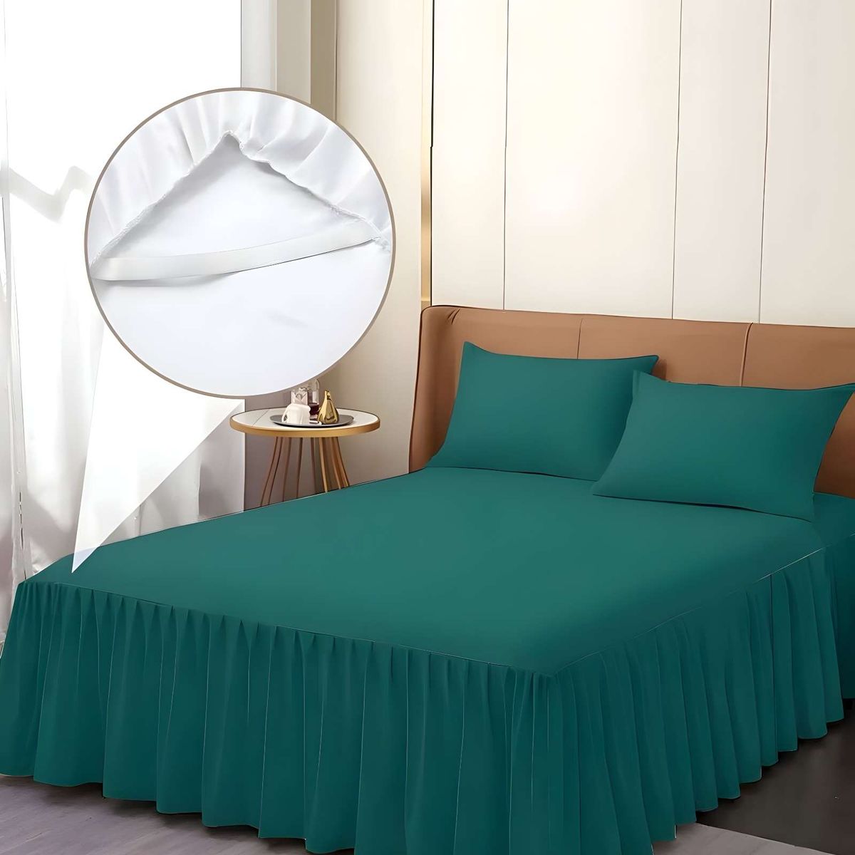 GENERICO - FALDON DE CAMA PARA BASE CON VOLADO KING 180X200 CM VERDE