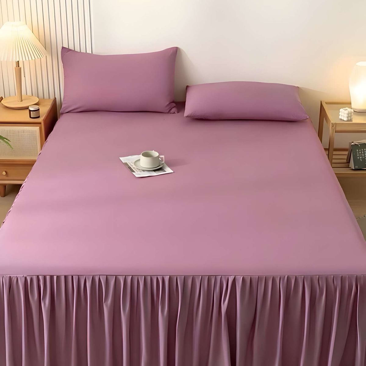 GENERICO - FALDON DE CAMA PARA BASE CON VOLADO 2 PLAZAS 150X200 CM ROSA