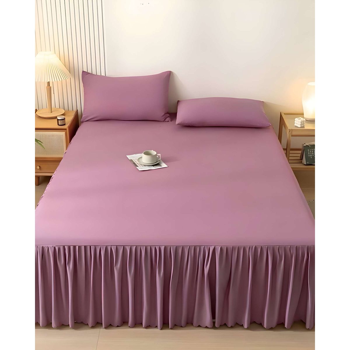 GENERICO - FALDON DE CAMA PARA BASE CON VOLADO 2 PLAZAS 150X200 CM ROSA