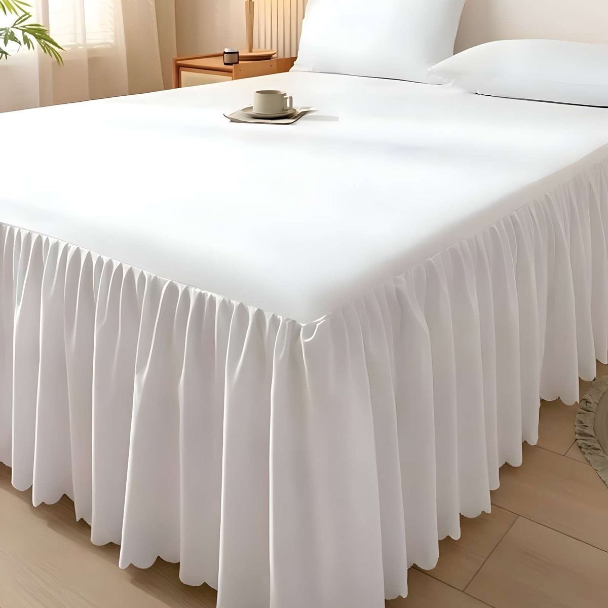 GENERICO - FALDON DE CAMA PARA BASE CON VOLADO 2 PLAZAS 150X200 CM BLANCO