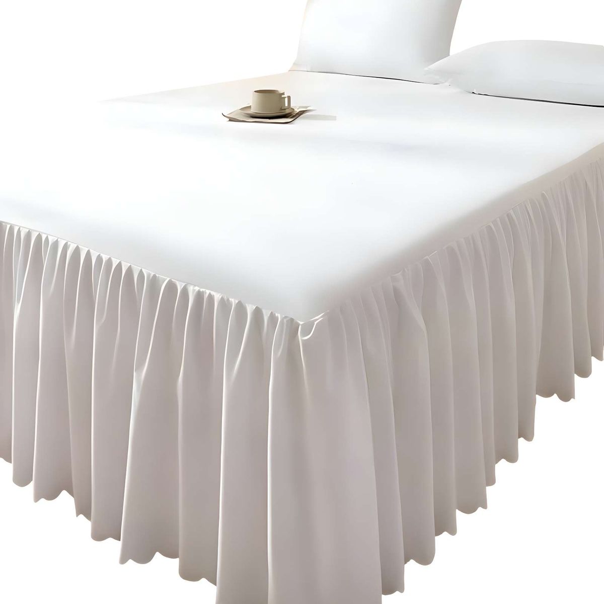 GENERICO - FALDON DE CAMA PARA BASE CON VOLADO 2 PLAZAS 150X200 CM BLANCO