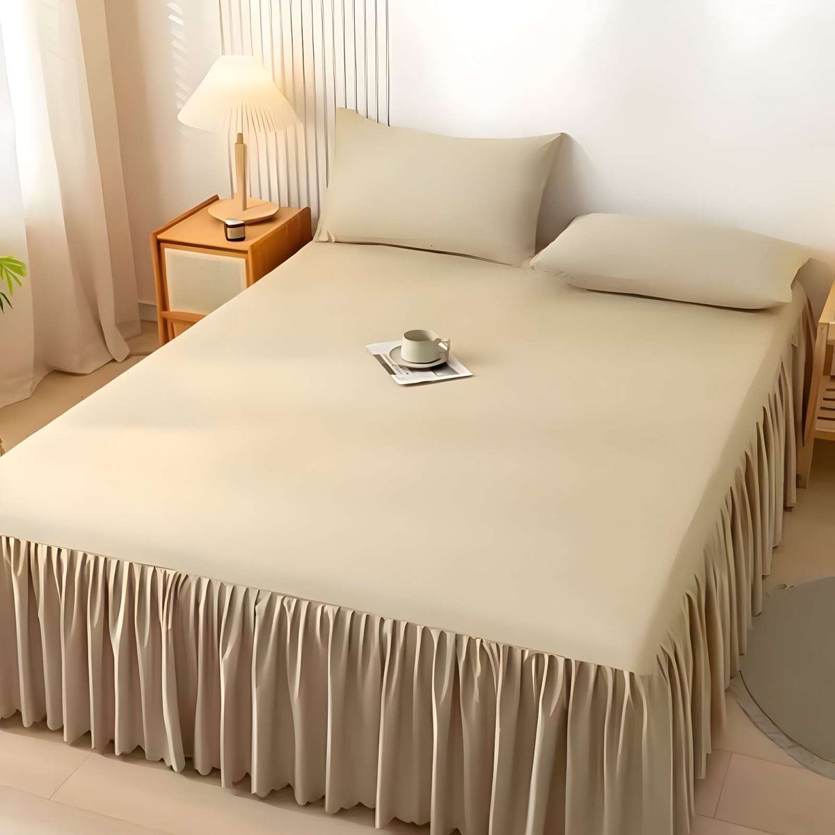 GENERICO - FALDON DE CAMA PARA BASE CON VOLADO KING 180X200 CM BEIGE