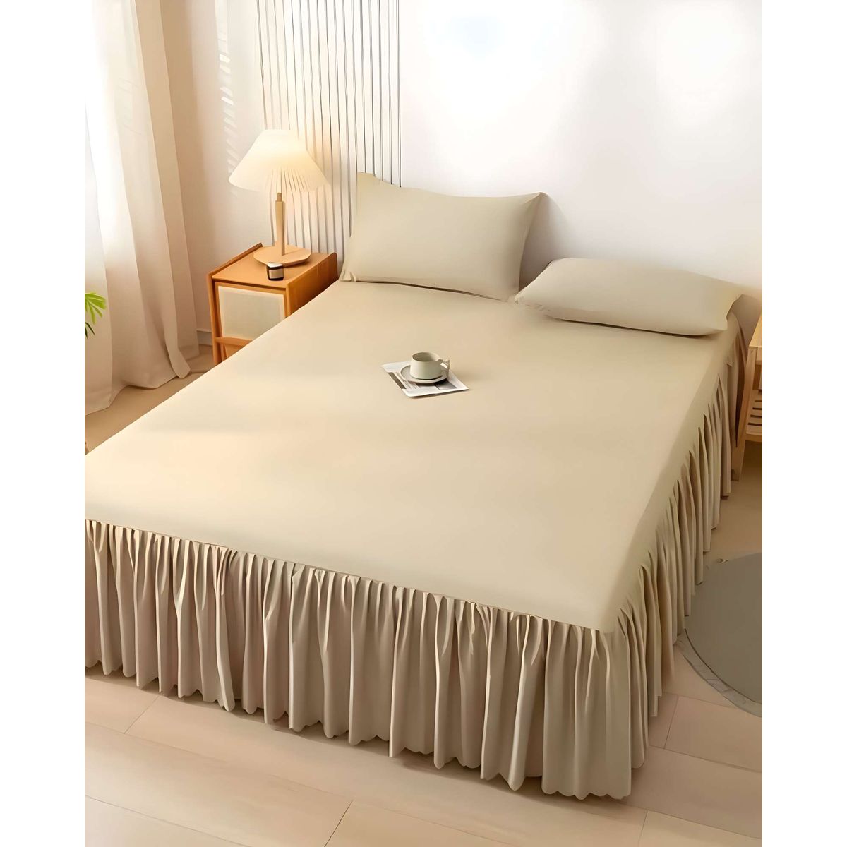 GENERICO - FALDON DE CAMA PARA BASE CON VOLADO KING 180X200 CM BEIGE