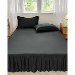GENERICO - FALDON DE CAMA PARA BASE CON VOLADO KING 180X200 CM NEGRO