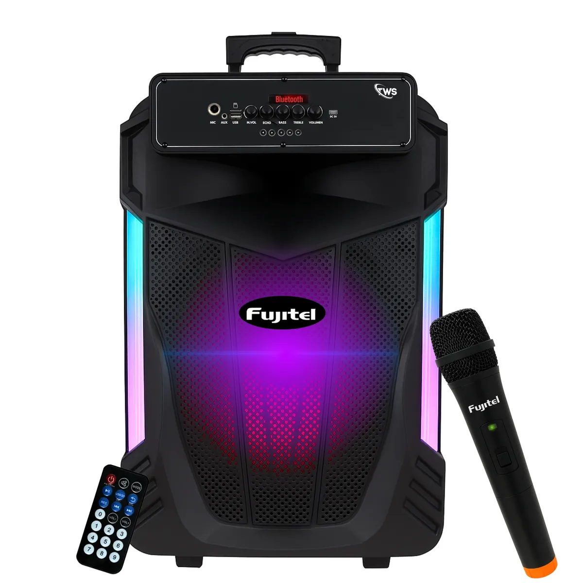 FUJITEL - Parlante Karaoke de 15 RGB Recargable + Micrófono Inalámbrico BT15L