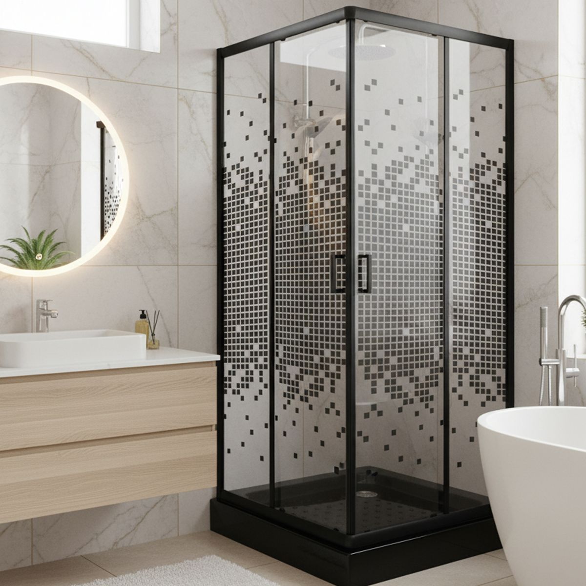 JOYTEK - Shower Recto Mosaic Negro 80x80x198cm Incluye Receptáculo