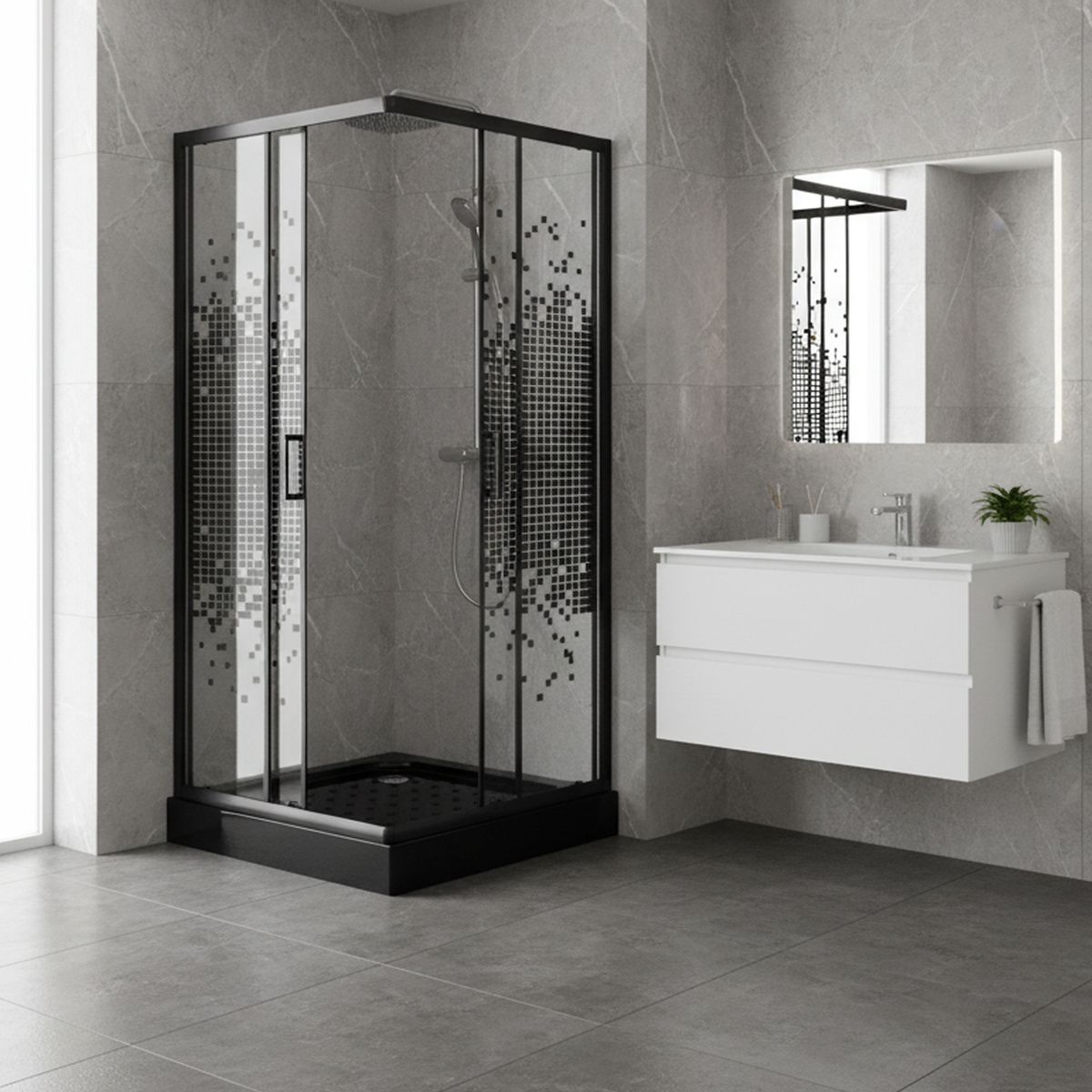 JOYTEK - Shower Recto Mosaic Negro 80x80x198cm Incluye Receptáculo
