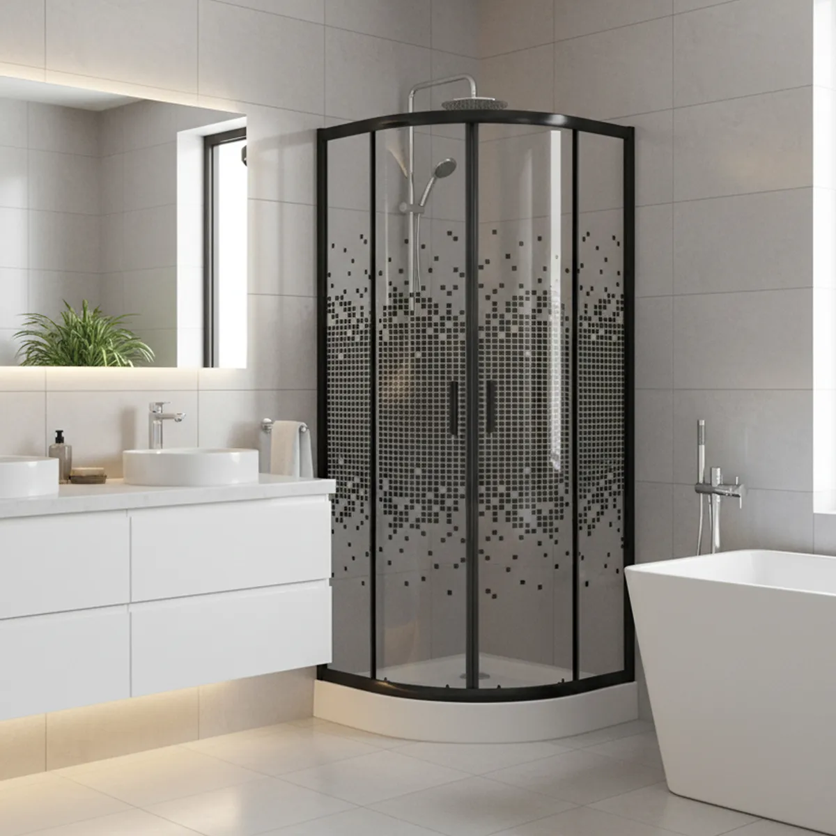 JOYTEK - Shower Curvo Mosaic Negro 70x70x199cm Incluye Receptáculo