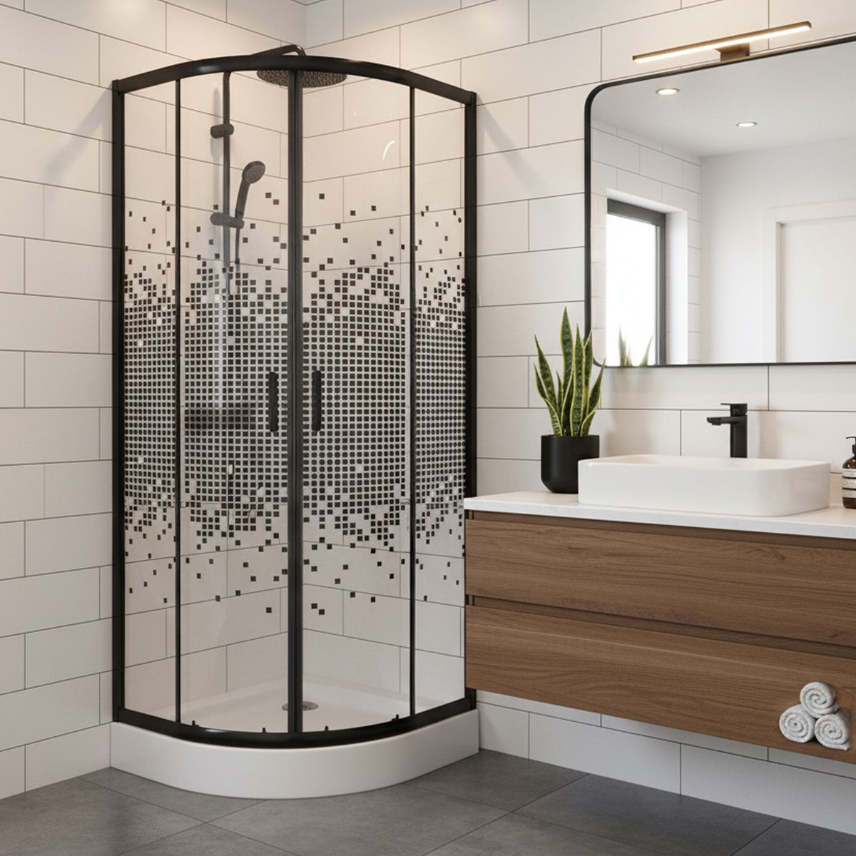 JOYTEK - Shower Curvo Mosaic Negro 70x70x199cm Incluye Receptáculo