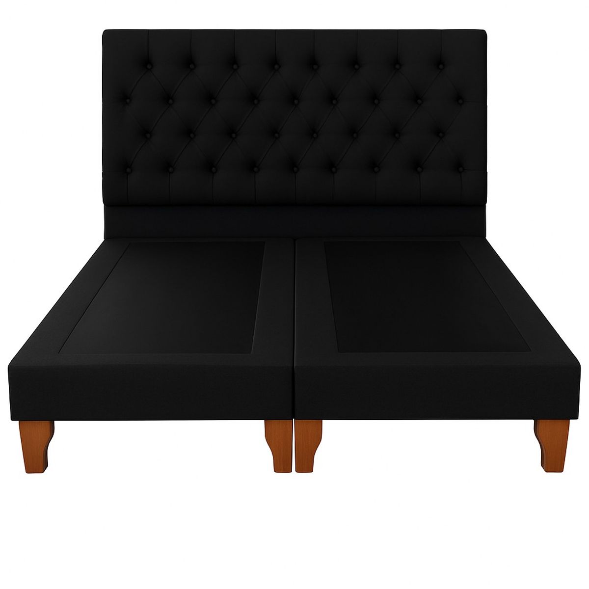 GENERICO - Cama 2 Plazas Modelo Capitone Tapizado En Lino En Color Negro