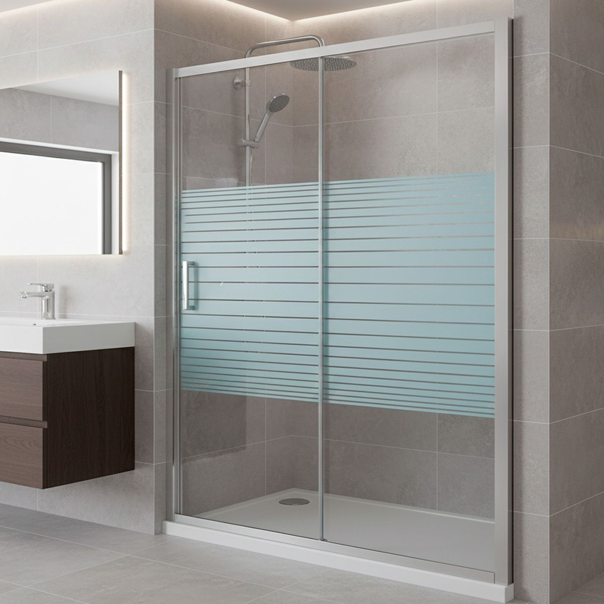 JOYTEK - Mampara Ajustable de Ducha Strava 160-180 cm Líneas blancas