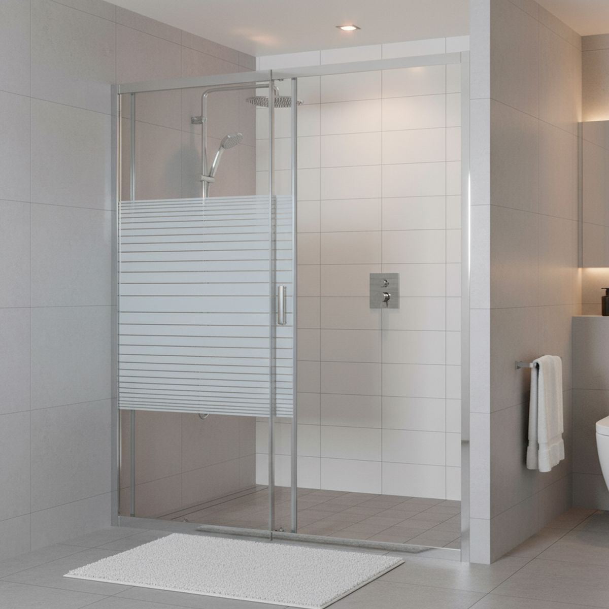 JOYTEK - Mampara Ajustable de Ducha Strava 160-180 cm Líneas blancas