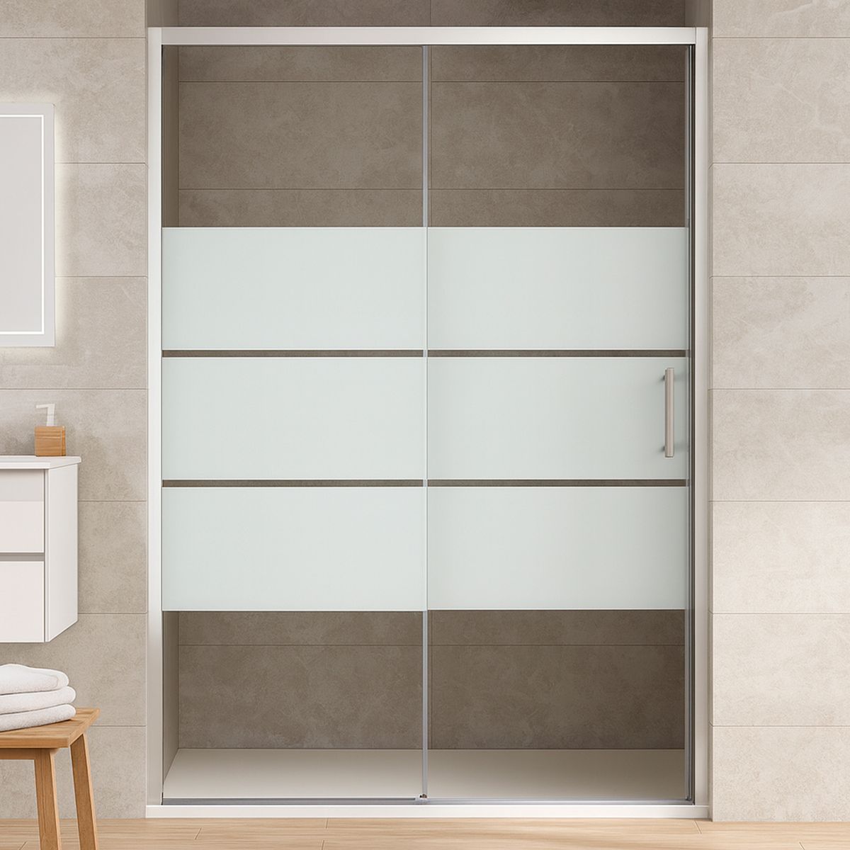 JOYTEK - Mampara Ajustable de Ducha Style 120-140 cm Líneas blancas