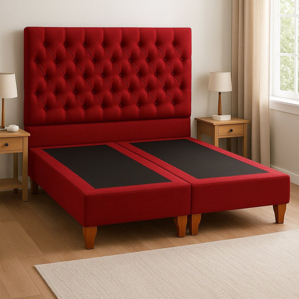 GENERICO - Cama 2 Plazas Modelo Capitone Tapizado En Color  Burdeo en Lino