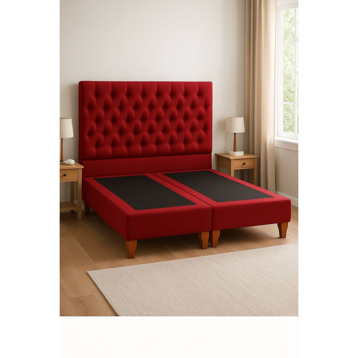 GENERICO - Cama 2 Plazas Modelo Capitone Tapizado En Color  Burdeo en Lino