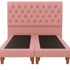 GENERICO - Cama 2 Plazas Modelo Capitone Palo Rosa En Lino