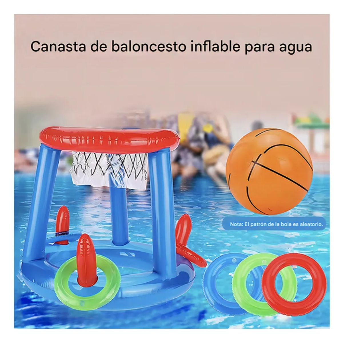 GENERICO - Juego Inflable Infantil  Canasta Baloncesto y Aros  Piscina