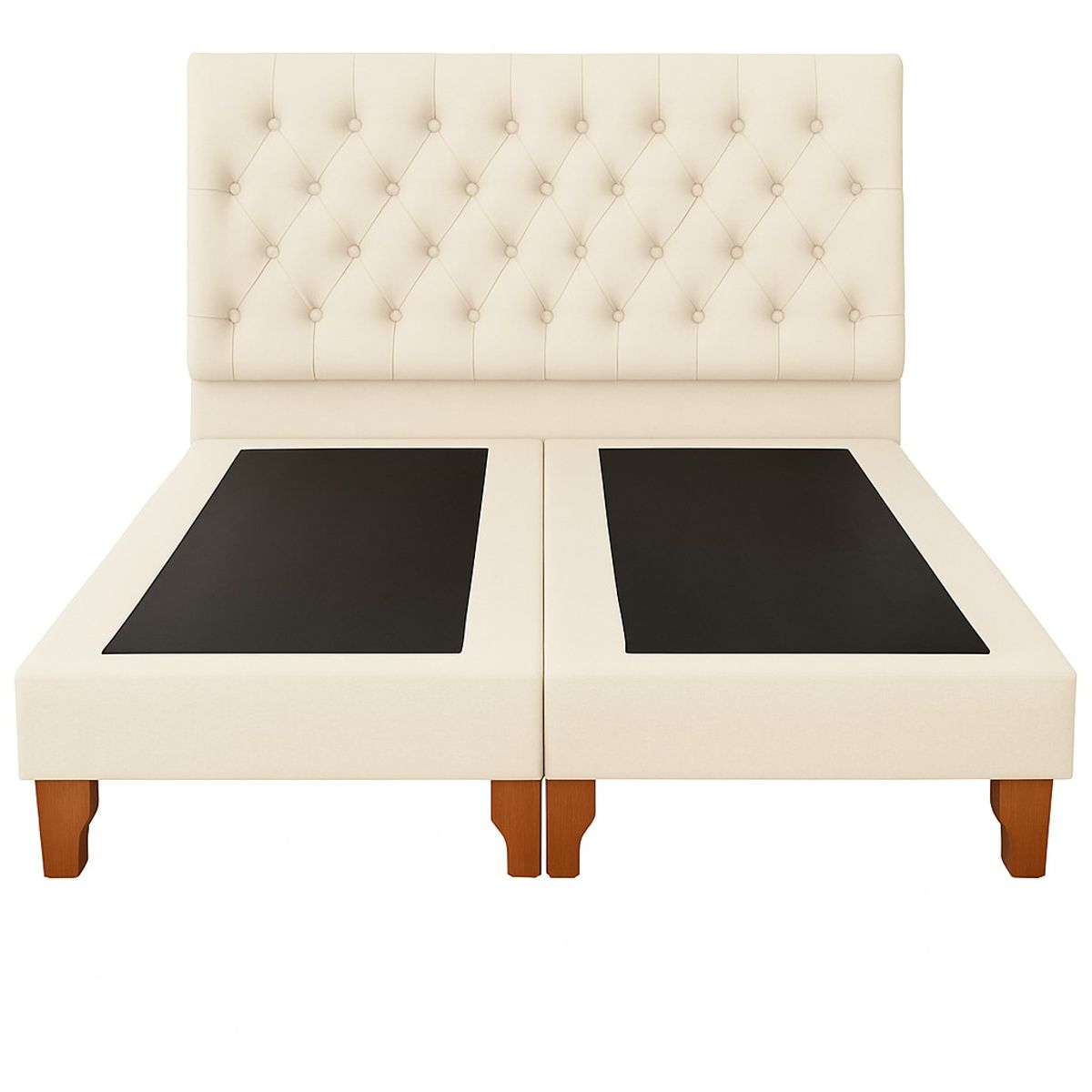 GENERICO - Cama 2 Plazas Modelo Capitone Tapizado En Lino En Color Crudo