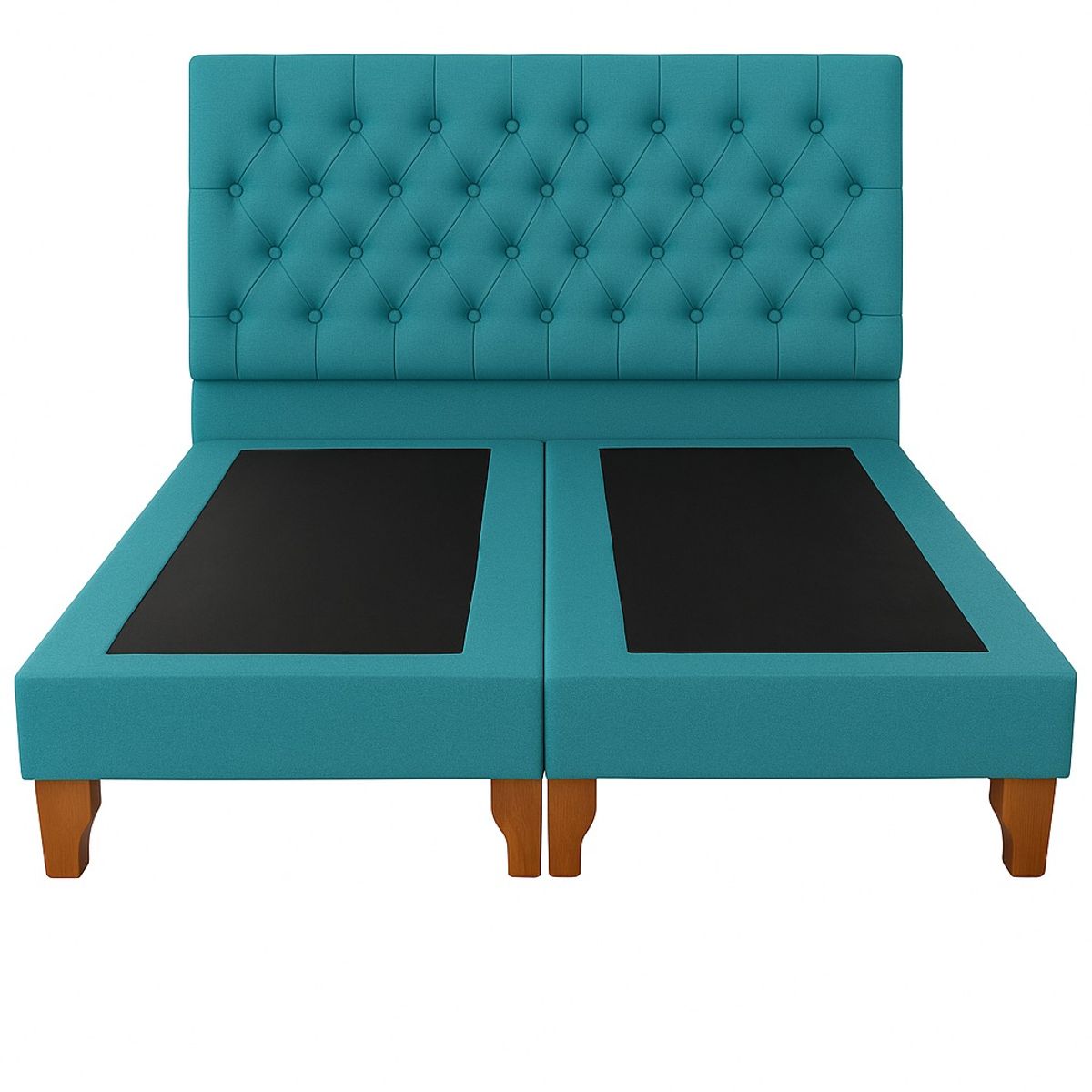 GENERICO - Cama 2 Plazas Modelo Capitone Turquesa En Lino  + Colchon 2P Mery Desing