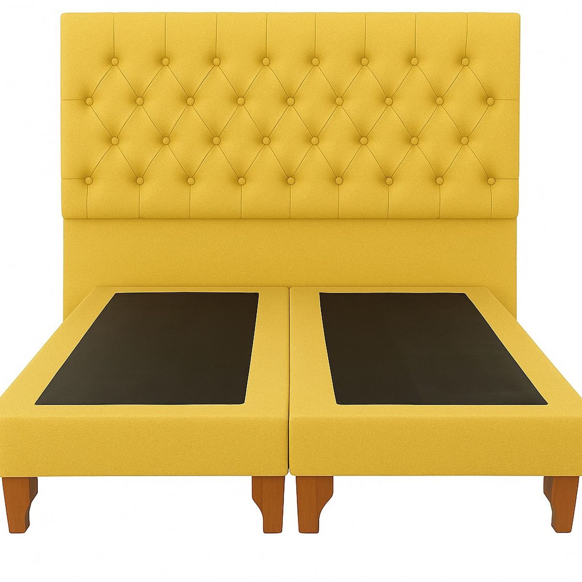 GENERICO - Cama 2 Plazas Modelo Capitone Tapizado En Lino En Color Amarillo