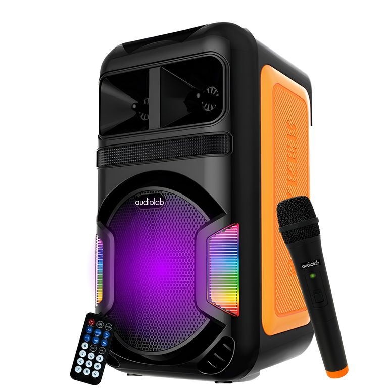 Parlante Karaoke RGB con Microfono Inalambrico Bluetooth TWS Orange Edition Negro