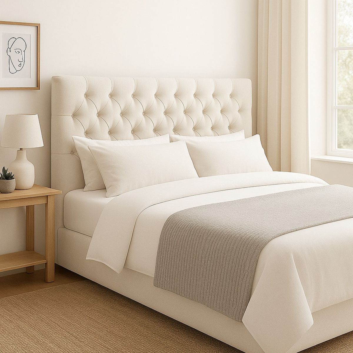 GENERICO - Cama 2 Plazas Capitone Crudo En Lino Capitone + Colchon 2P Mery Desing