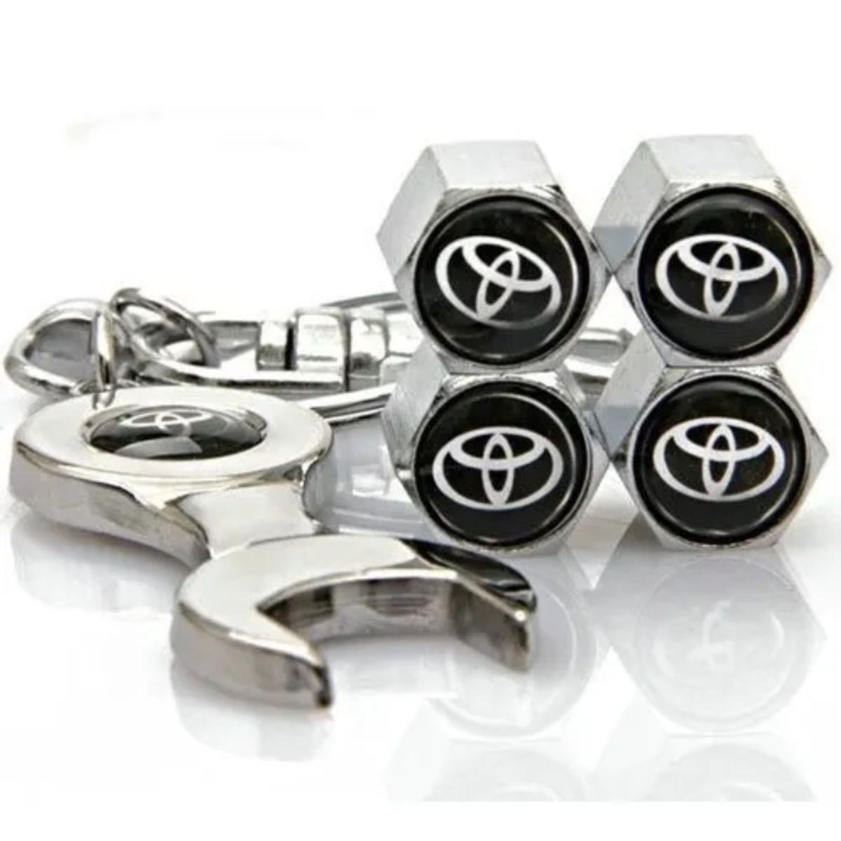 GENERICO - Set 4 Tapa Valvulas con Llavero para Toyota