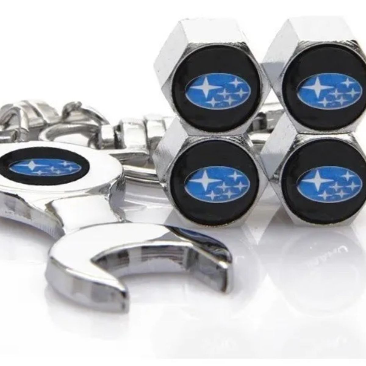 GENERICO - Set 4 Tapa Valvulas con Llavero para Subaru