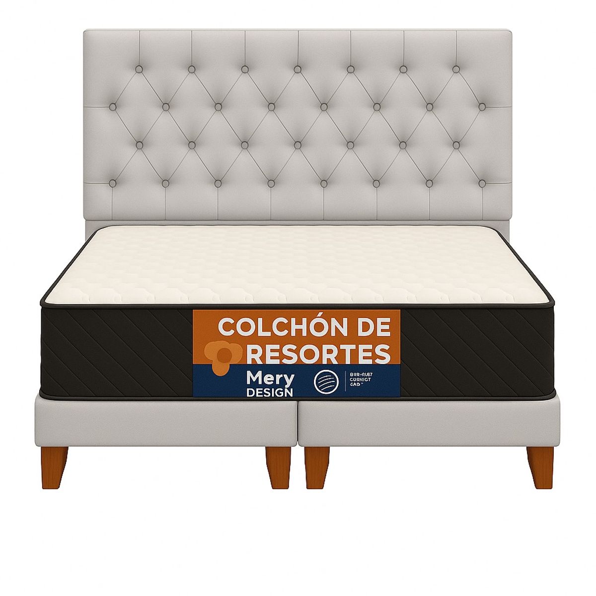 GENERICO - Cama 2 Plazas Modelo Capitone Gris Claro En Lino + Colchon 2P Mery Desing