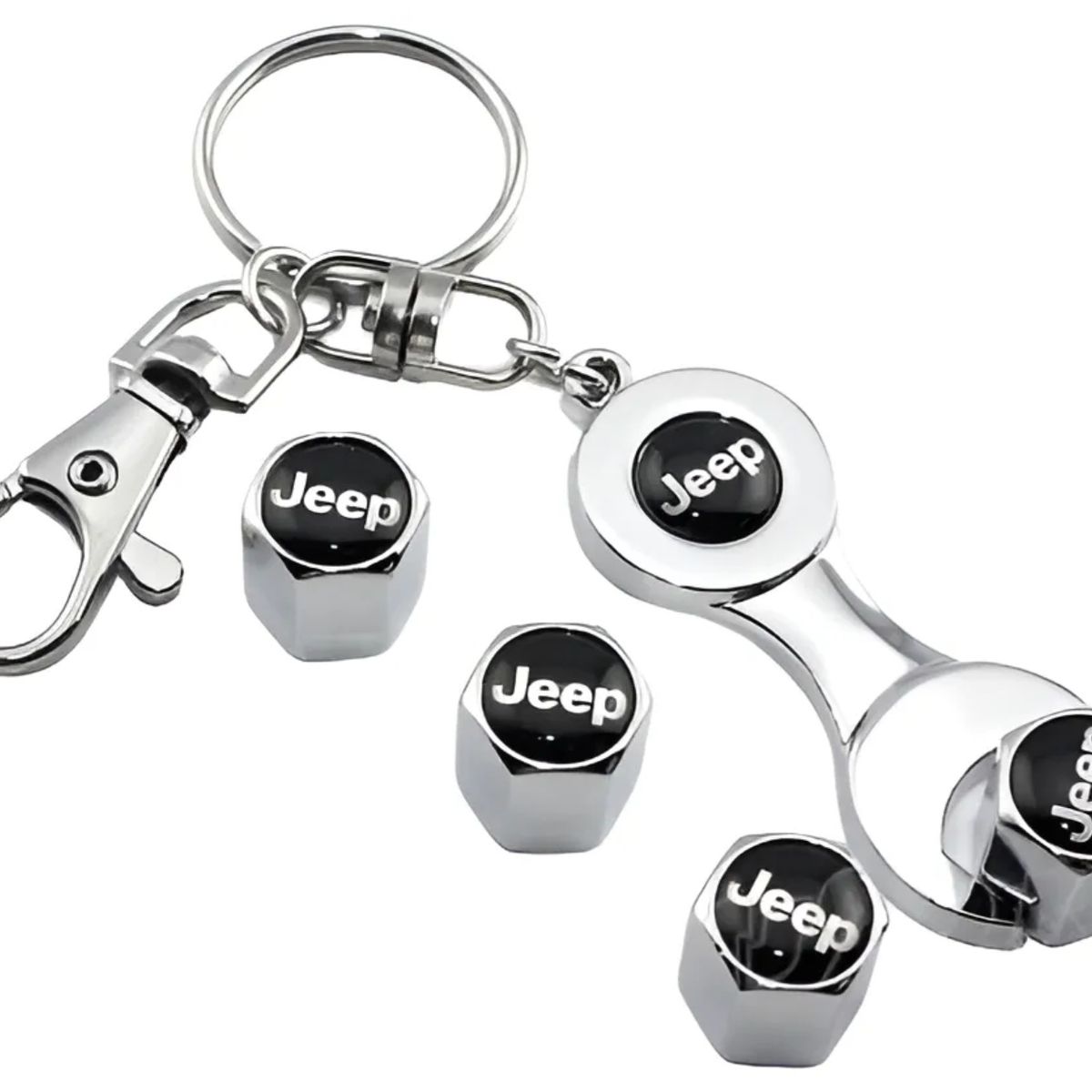 GENERICO - Set 4 Tapa Valvulas con Llavero para Jeep