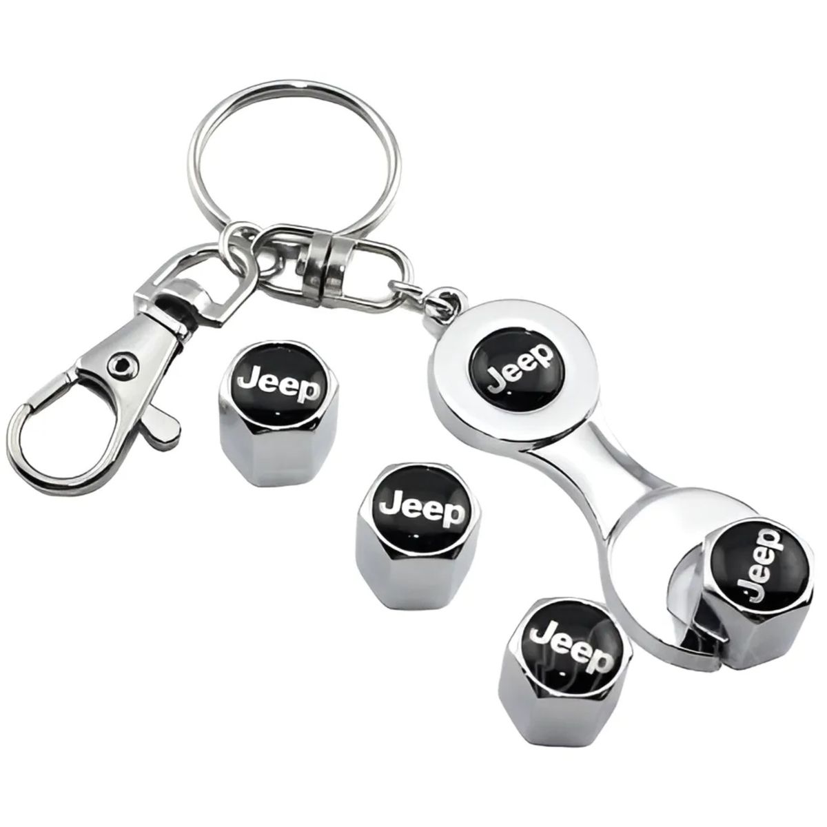 GENERICO - Set 4 Tapa Valvulas con Llavero para Jeep